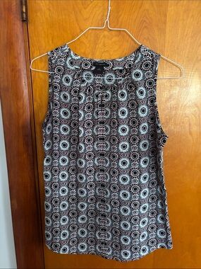 Ann Taylor Black, White & Brown Sleeveless Printed Blouse